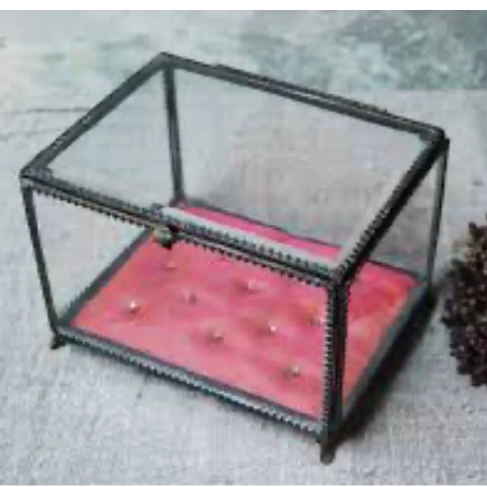 Anthropologie Velvet Lined Glass Jewelry Box NIB